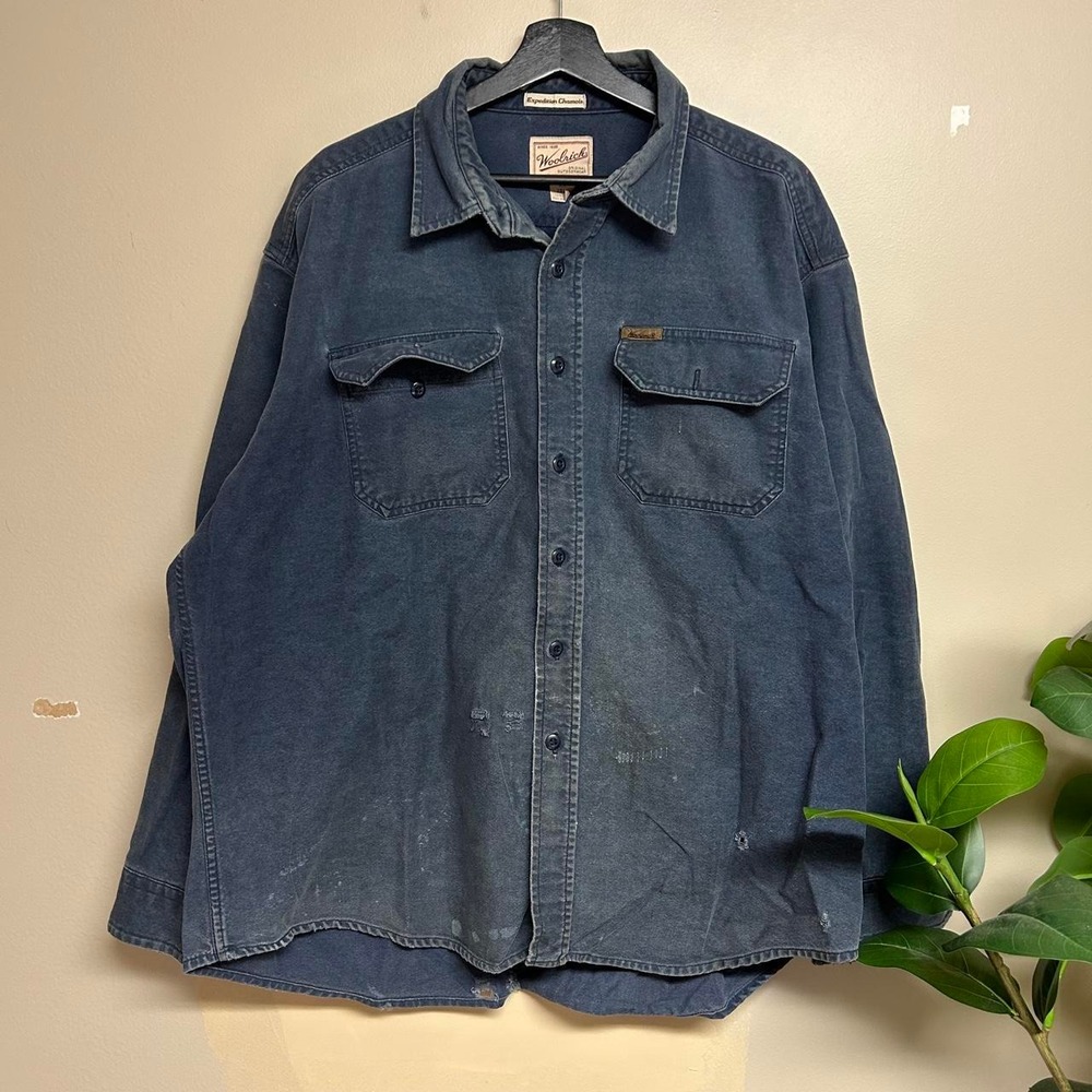 Vintage 90s Woolrich Chamois Faded Navy Heavyweight Button Up Shirt Mens XXL